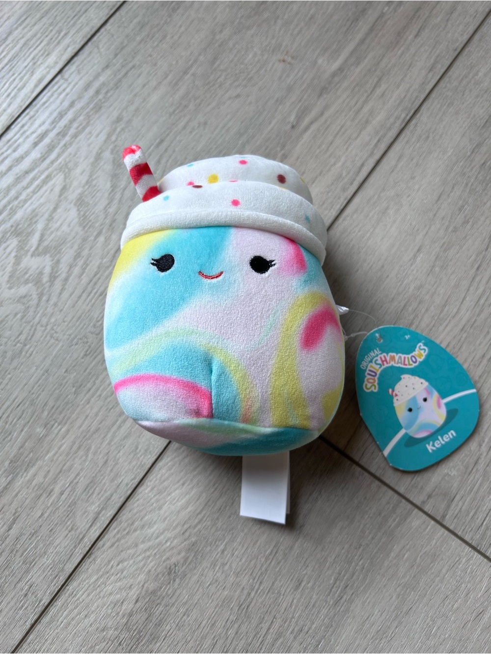 NWT Squishmallows Kelen Pastel Rainbow Milkshake Plush Tie Dye Whipped Cream